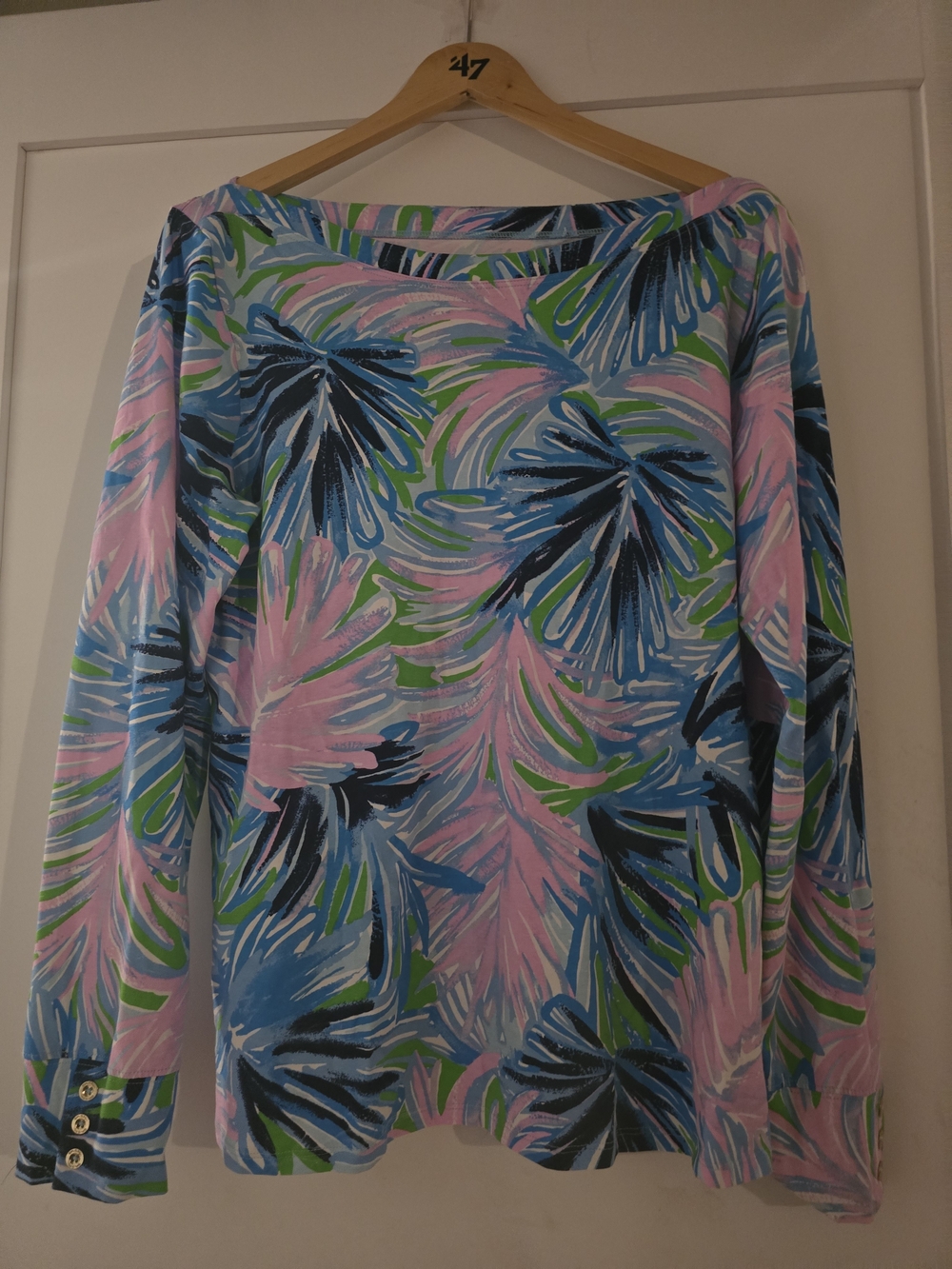 Lilly Pulitzer Pink Blue Green Tropical-Print Long Sleeve Top